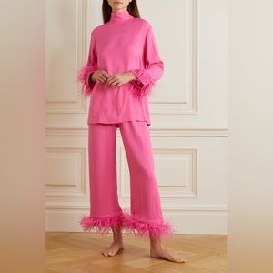 DAILY SLEEPER Black Tie Pajama with Detachable Feathers in Hot Pink